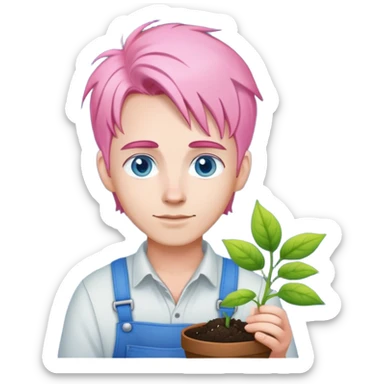 Young White farmer with pink hair and blue eyes planting seeds  sticker