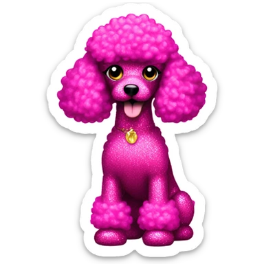 Hot pink glitter poodle standing  sticker