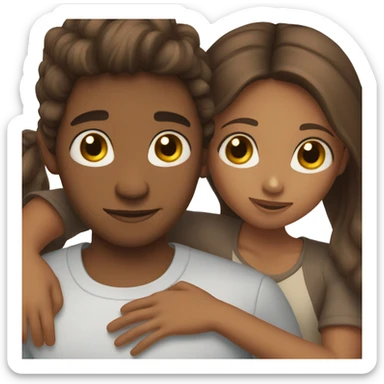 Brown girl and brown boy hugging sticker