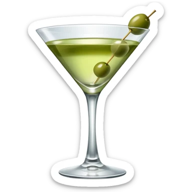 martini with 3 green khaki olives all at the same stick . liquid should be a bit more of a clear color. fancy  sticker