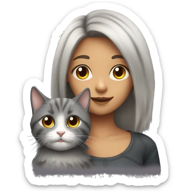 A girl with highlights and a fluffy gray cat sticker