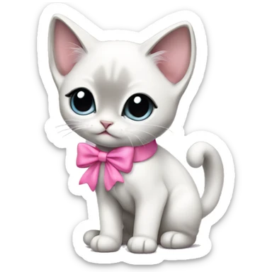 extremely cute kawaii white and gray siamese kitten with pink bow full body sticker