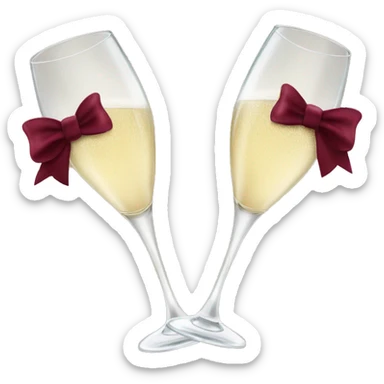 Two glasses of champagne cheering with burgundy bows sticker