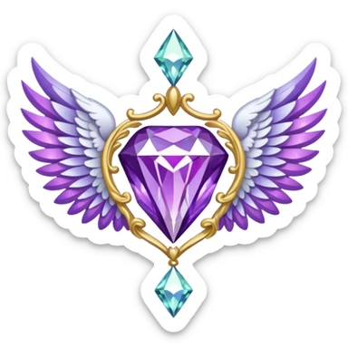 holy diamond emblem with white wings and purple diamond in the middle sticker