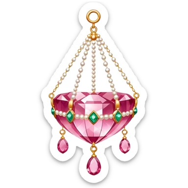 Rose-colored pastel glistening glossy sparkly shiny glittery hanging crystals pearls and beads and gemstones decorations sticker