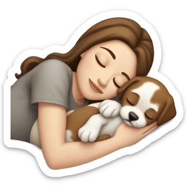 White girl brown hair sleeping with puppy sticker