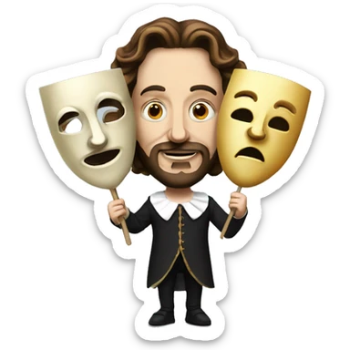Shakespeare holds two masks in his hands - comedy and tragedy sticker
