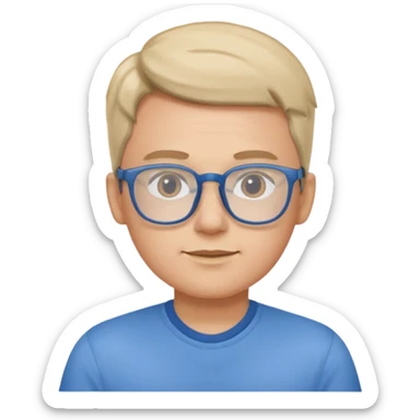 gender neutral person, chest up, wearing a blue shirt and glasses sticker