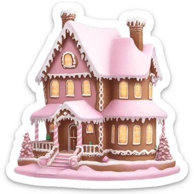 snowy light pink gingerbread mansion cute sticker