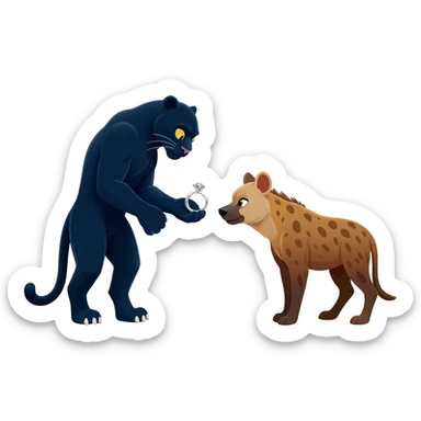 a panther who proposes marriage to a hyena sticker