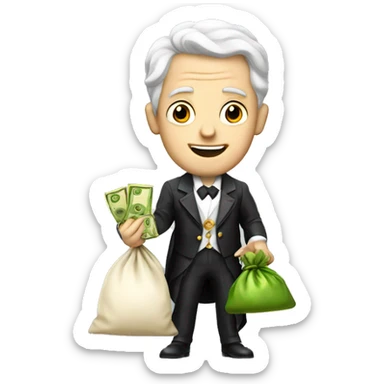 white aristocrat with money bag in his hands sticker