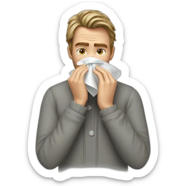 realism. A man is sick and blows his nose into a handkerchief sticker