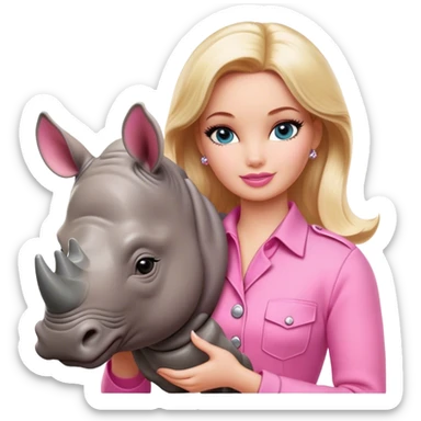 Blonde zookeeper Barbie, pink outfit, petting a rhino sticker