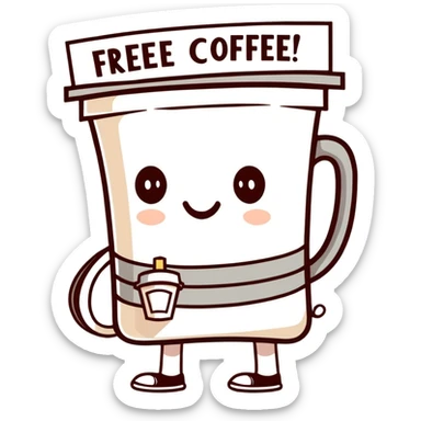 Dawn holding a sign that says free coffee  sticker