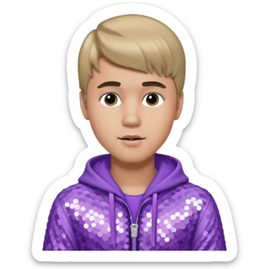 Justin Bieber with dark blonde hair, lilac sequin outfit sticker