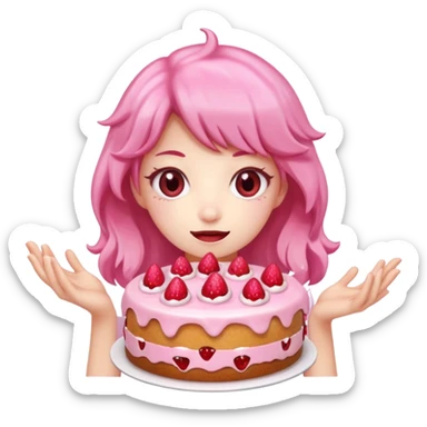 kawaii  woman holding pink runny gooey strawberry jam monster cake   sticker