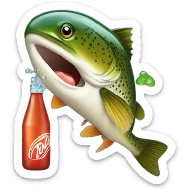 trout drinking soda bottle sticker