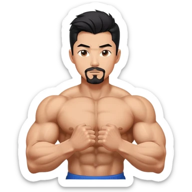  Korean Asian handsome man with black pointy hair full goatee and body builder biceps sticker