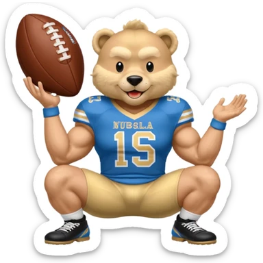 Can you create a emoji of threw Nebraska Cornhusker mascot sitting on top of the UCLA Bruin mascot sticker