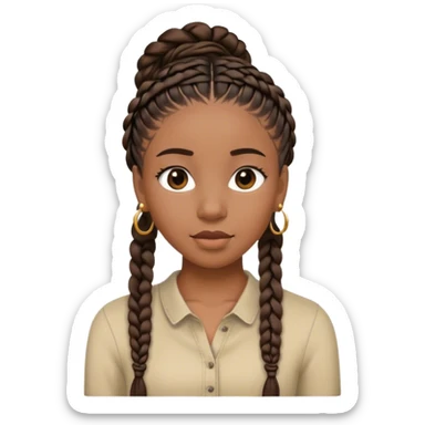 black girl with braids hanging down and no glasses and good earrings, skinner braids going to the back sticker