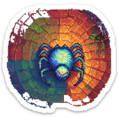 pixel art glowing spider with a heat map effect, vibrant colors, pixelated style sticker