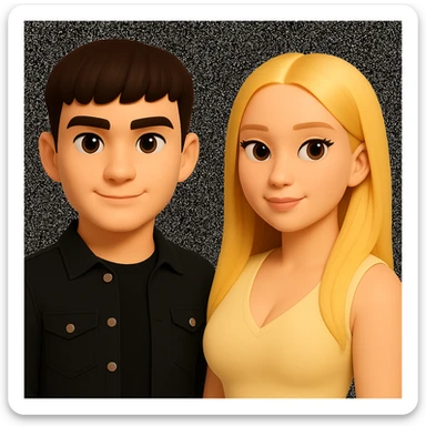 Slightly increase the volume of the upper body of the girl, separate the girl and the boy from each other, and make the skin color the same for both characters. Maintain the cartoonish 3D style as in the reference image. sticker