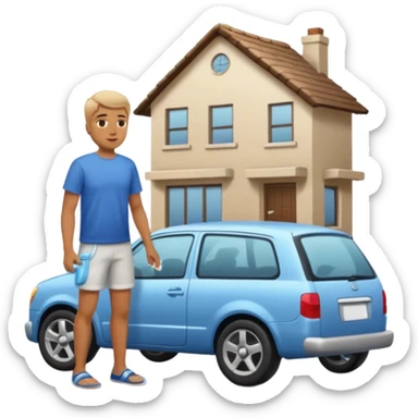 man washing a car outside his house full body sticker