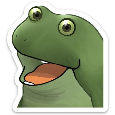 an amazed bufo frog, mouth open in shock, vibrant green, meme style sticker