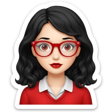 Beautiful girl,Black hair,wavy hair，long hair,Black eyes,Chinese rojo y lentes sticker