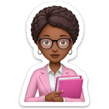 black women accountant holding folder wearing pink and glasses sticker