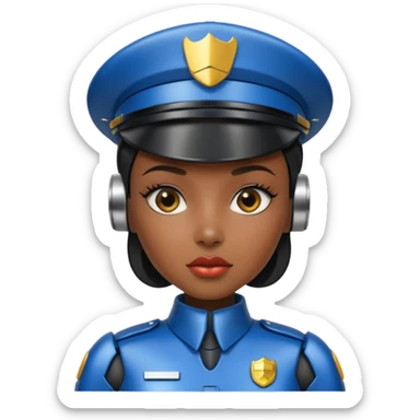 black half robot cop woman sticker