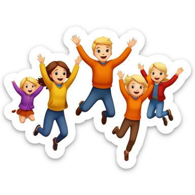 kids jumping into piles of autumn leaves, joyful expressions, colorful fall scene sticker