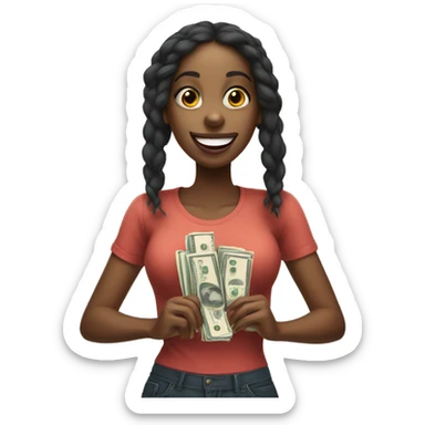 Black girl with tongue out goofy holding a fat stack of cash  sticker