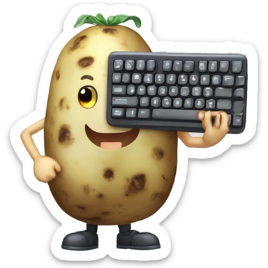 potato with a mechanical keyboard in hand anime sticker