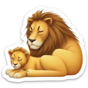 Sleeping baby lion with dad on white pillow sticker
