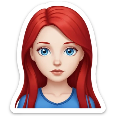 White girl with long red and black hair, with blue eyes sticker