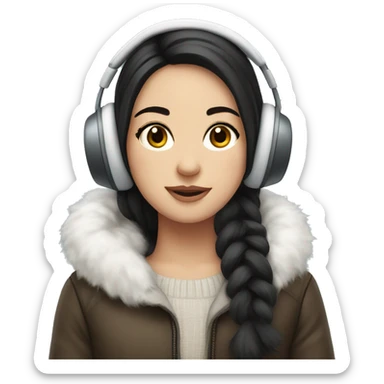 Winter girl long dark hair white cozy earmuffs  sticker
