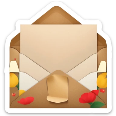 blank greeting card open with brown envelope next to it sticker