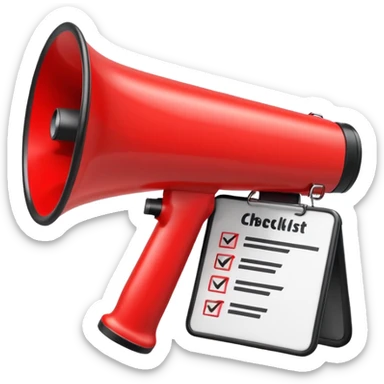 megaphone with a checklist sticker