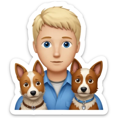 Blonde hair blue eye man with cattle dog sticker