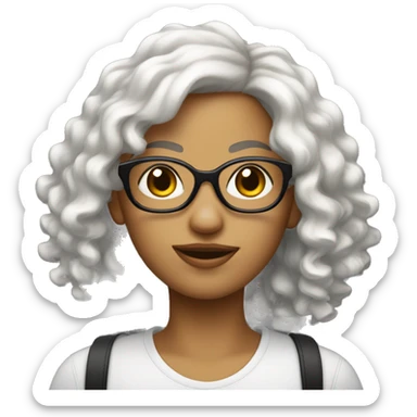 Une fille blanche avec les cheveux noirs bouclés et des lunettes sticker