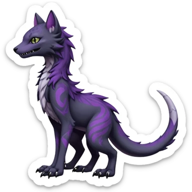 Kawaii dark black purplish blackish edgy fantasy ethereal feline-vernid-sergal-monster-fursona animal creature full body with intricate markings  sticker