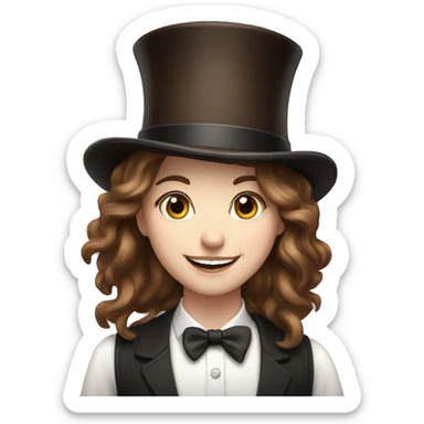 happy white girl - brown hair- magician- top hat sticker