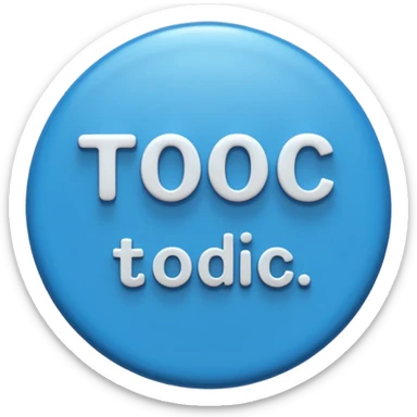 A glossy, three-dimensional emoji pin badge showing the text "TODOC". The font is modern, rounded, sans-serif, and colored in a professional medical blue. The badge has soft edges and reflections, in the style of Apple emojis. White background. sticker