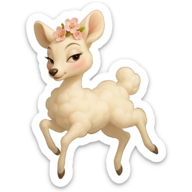 feminine vanilla cloud doe floating gracefully with rosy cheeks and cherry flowers on its head, Pixar-inspired art, touch of allure and sophistication, always tasteful sticker