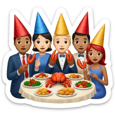 Too many people eating lobster at a family party sticker