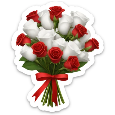 Dozen red roses with red ribbon wrapped in white paper sticker