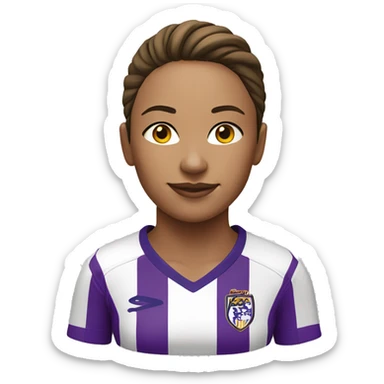 a woman soccer player in white jersey with purple pinstripes sticker