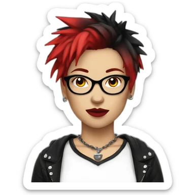 Female punk,sin glasses, red and black short hair sticker