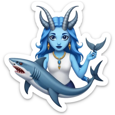 A blue mermaid  feminine Baphomet  with fish or sharks sticker